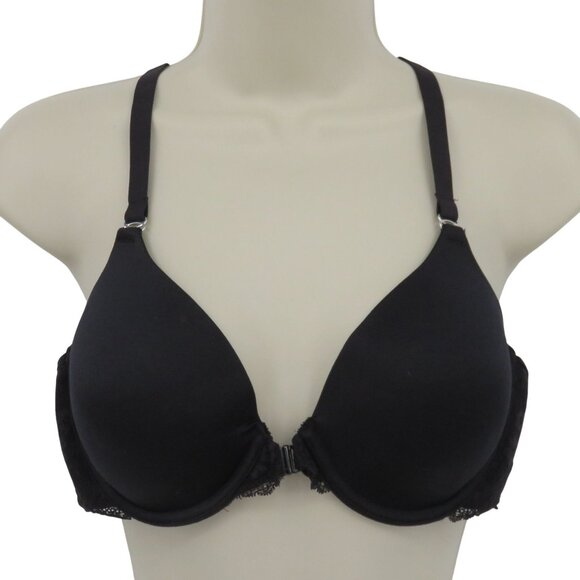Maidenform 36B 07112 One Fab Fit Coverage Lace T Back Bra Black Front Closure - Picture 1 of 11